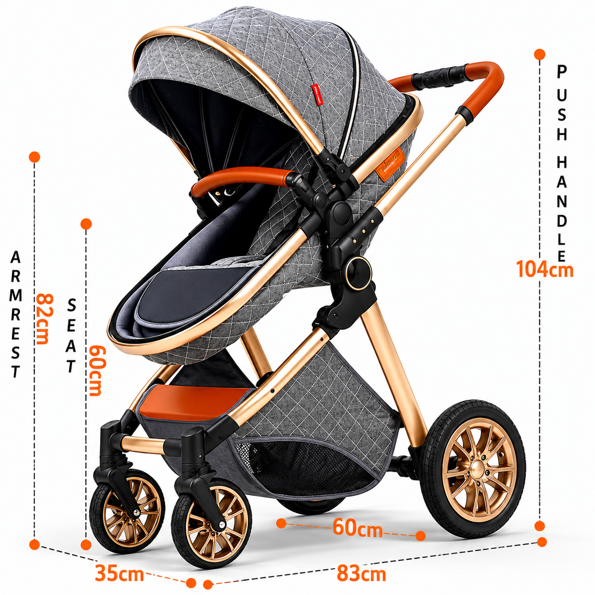 Luxury 2-in-1 High View Baby Stroller & Bassinet Pram | One-Hand Fold | Reversible Seat | Australian Standard Tested | Grey
