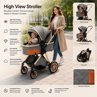 Luxury 2-in-1 High View Baby Stroller & Bassinet Pram | One-Hand Fold | Reversible Seat | Australian Standard Tested | Grey