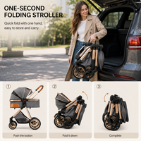 Luxury 2-in-1 High View Baby Stroller & Bassinet Pram | One-Hand Fold | Reversible Seat | Australian Standard Tested | Grey