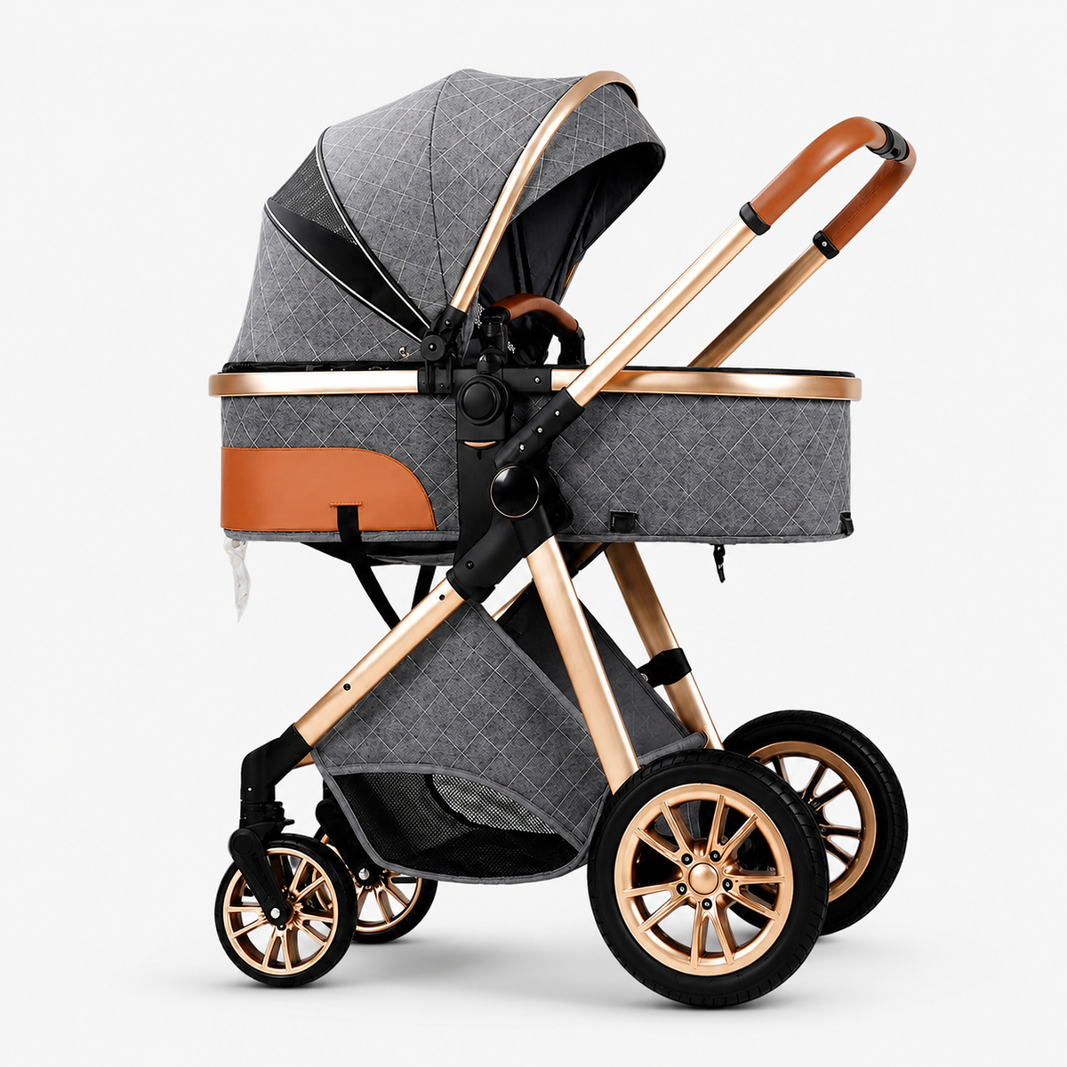 Luxury 2-in-1 High View Baby Stroller & Bassinet Pram | One-Hand Fold | Reversible Seat | Australian Standard Tested | Grey