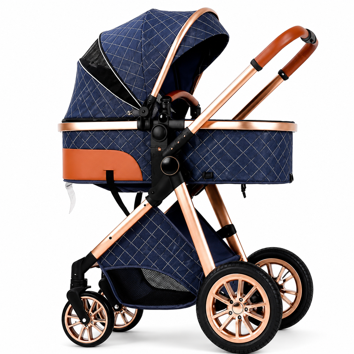 Luxury High View Baby Stroller & Bassinet Pram | One-Second Fold | Lightweight Aluminum Frame | 300D Linen Fabric | EVA Wheels | Australian Standard Tested | Grey
