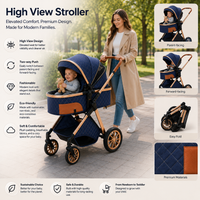 Luxury High View Baby Stroller & Bassinet Pram | One-Second Fold | Lightweight Aluminum Frame | 300D Linen Fabric | EVA Wheels | Australian Standard Tested | Grey