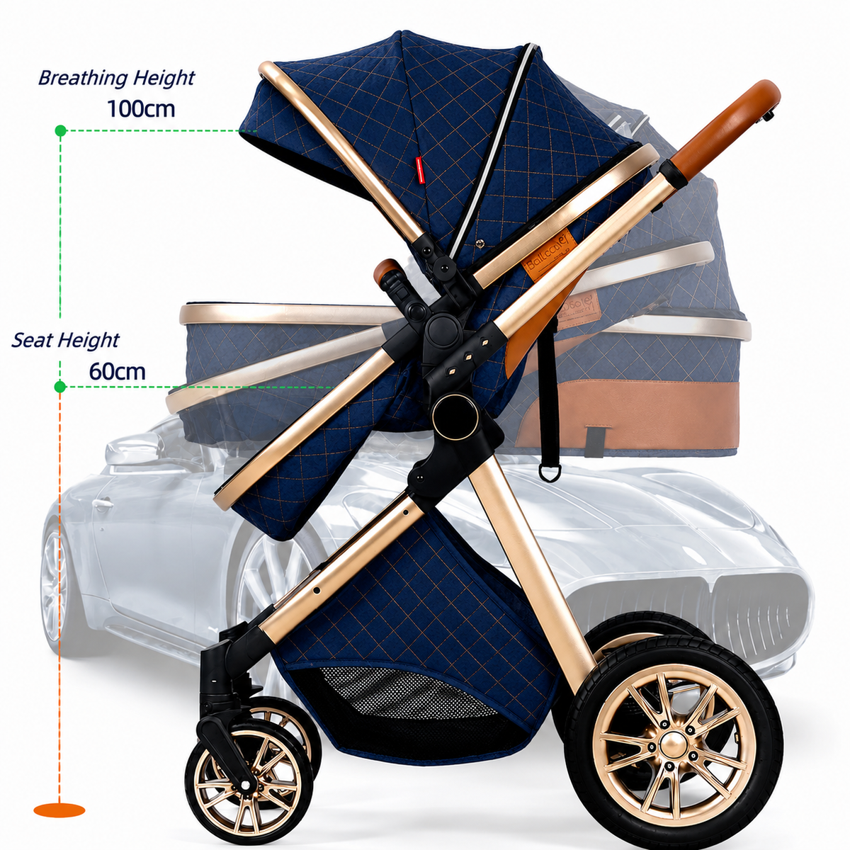 Luxury High View Baby Stroller & Bassinet Pram | One-Second Fold | Lightweight Aluminum Frame | 300D Linen Fabric | EVA Wheels | Australian Standard Tested | Grey