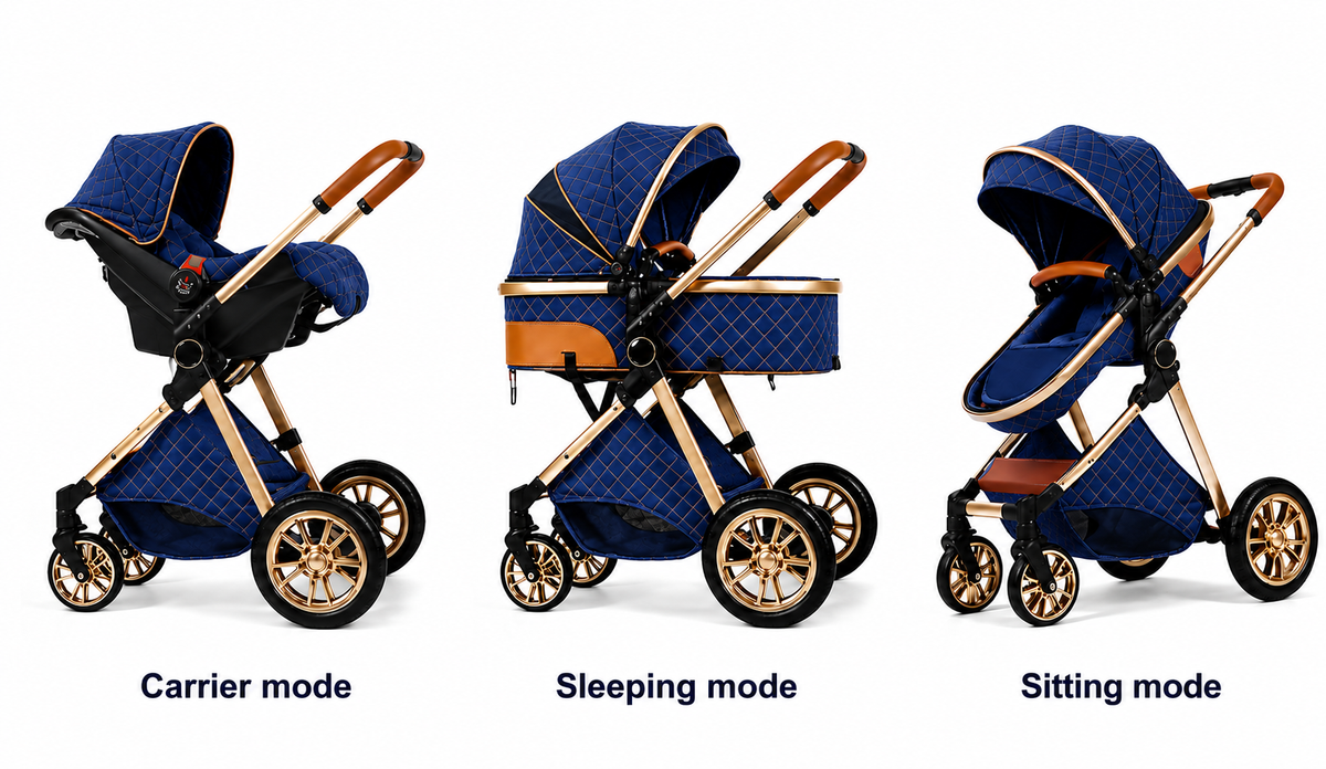 Luxury High View Baby Stroller & Bassinet Pram | One-Second Fold | Lightweight Aluminum Frame | 300D Linen Fabric | EVA Wheels | Australian Standard Tested | Grey