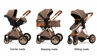 Luxury High View Baby Stroller & Bassinet Pram | One-Second Fold | Lightweight Aluminum Frame | 300D Linen Fabric | EVA Wheels | Australian Standard Tested | Brown