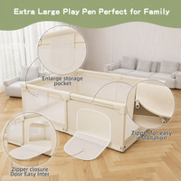 Baby Play Pen for Toddlers 150*180cm with Pattern Anti-Slip Sturdy Play Yards Fence with 50 Balls, 4 Pull Rings,Playmat & Zipper Door (Beige)