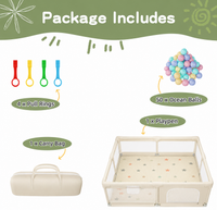 Extra Large Baby Play Pen 180*200cm for Toddlers with Pattern Anti-Slip Sturdy Play Yards Fence with 50 Balls, 4 Pull Rings,PlayMet (Beige)