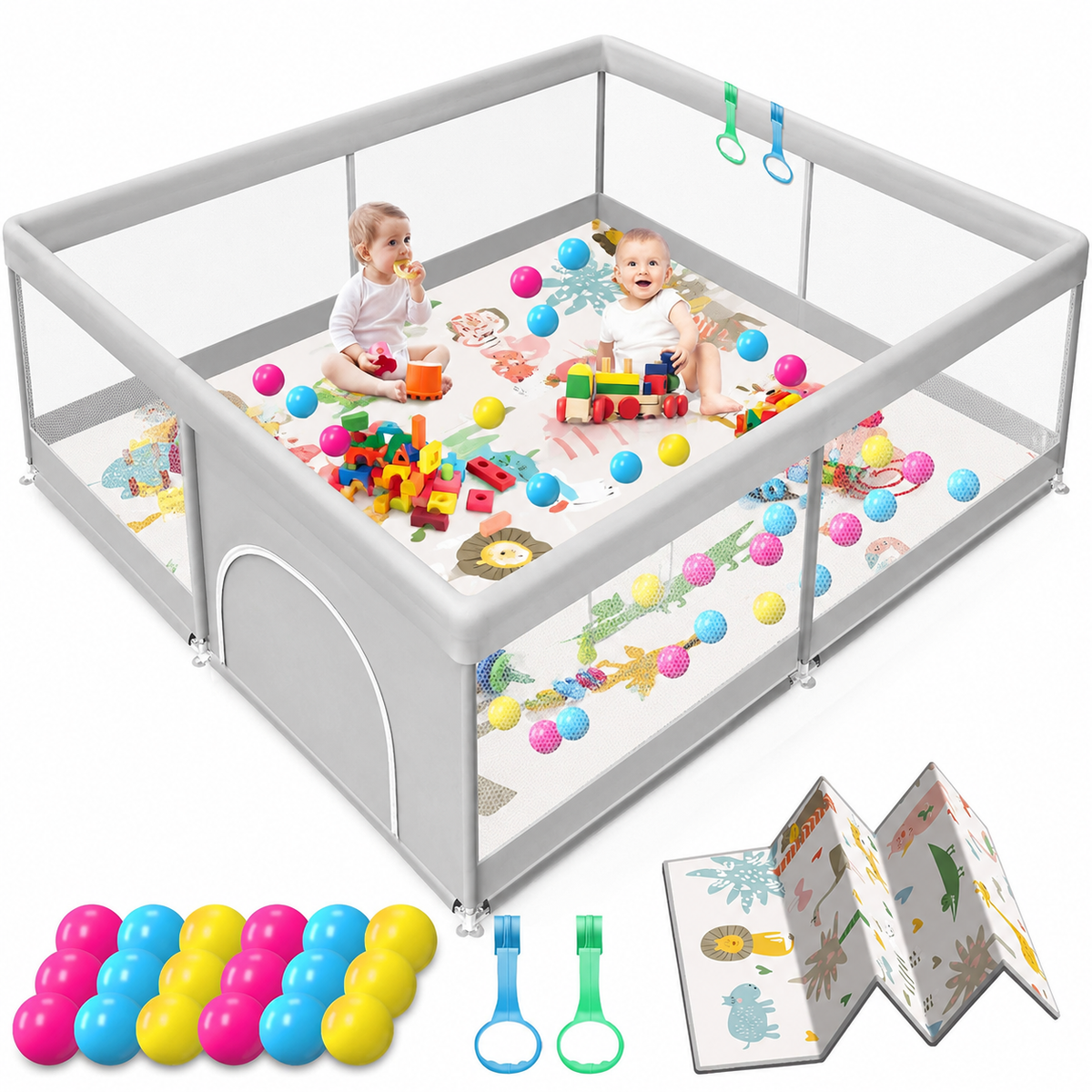 Baby Playpen with Mat, 120*180cm Playpen with Mat Waterproof.50 Balls & Bag