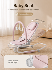 Premium Baby Bouncer Seat with Adjustable Backrest, Soft Cushion & Interactive Toy Bar