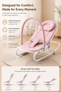 Premium Baby Bouncer Seat with Adjustable Backrest, Soft Cushion & Interactive Toy Bar