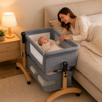 Baby Bedside Bassinet with Adjustable Height & Storage Basket – Portable Co Sleeper Crib with Mesh Sides and Wheels for Newborns