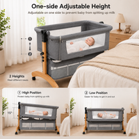 Baby Bedside Bassinet with Adjustable Height & Storage Basket – Portable Co Sleeper Crib with Mesh Sides and Wheels for Newborns