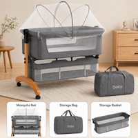 Baby Bedside Bassinet with Adjustable Height & Storage Basket – Portable Co Sleeper Crib with Mesh Sides and Wheels for Newborns