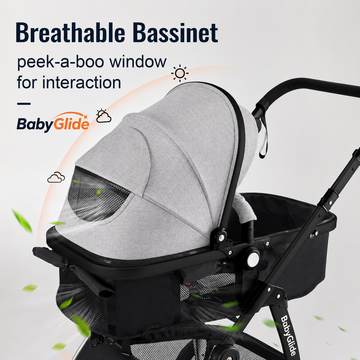 Baby Glide Luxury Reversible Baby Stroller – High Landscape Pram with Adjustable Push Handle, One-Hand Fold