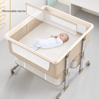 Twin Bassinet,Cosleeper Bassinet Bed Side Baby Bassinet with Storage Basket 6 Height Adjustable Anti-Emesis Side Sleeper Bassinet for Baby 1 to 36 Months Khaki