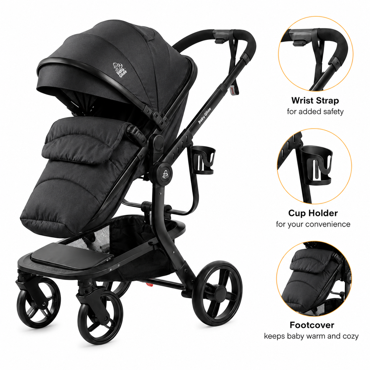 Luxury High Landscape Baby Stroller & Bassinet Travel System | One-Button Fold