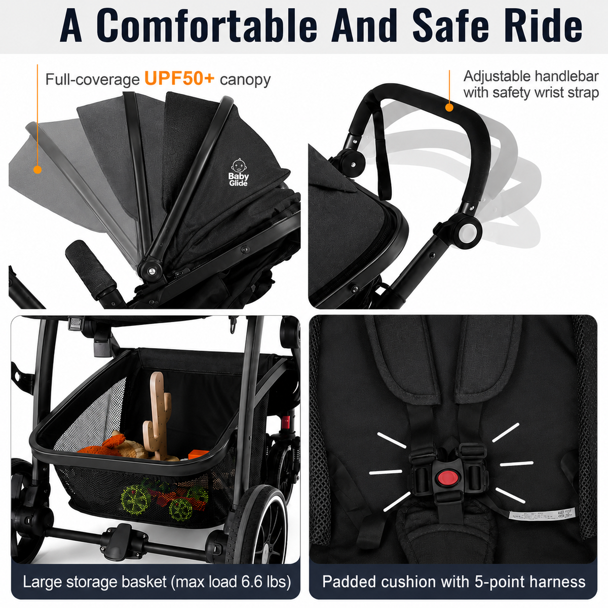 Luxury High Landscape Baby Stroller & Bassinet Travel System | One-Button Fold