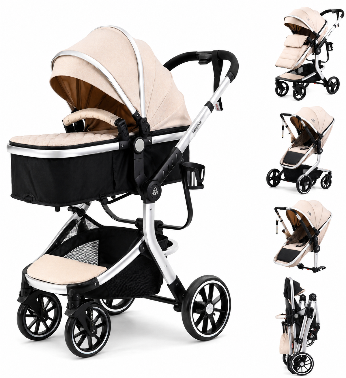 Luxury High Landscape Baby Stroller & Bassinet Travel System | One-Button Fold | High View | Australian Standard Certified | Baby Glide Black Stroller