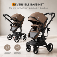 Baby Glide Luxury High View Baby Stroller with Reversible Seat, One-Hand Fold, UPF50+ Canopy,Brown