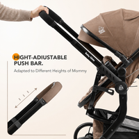 Baby Glide Luxury High View Baby Stroller with Reversible Seat, One-Hand Fold, UPF50+ Canopy,Brown