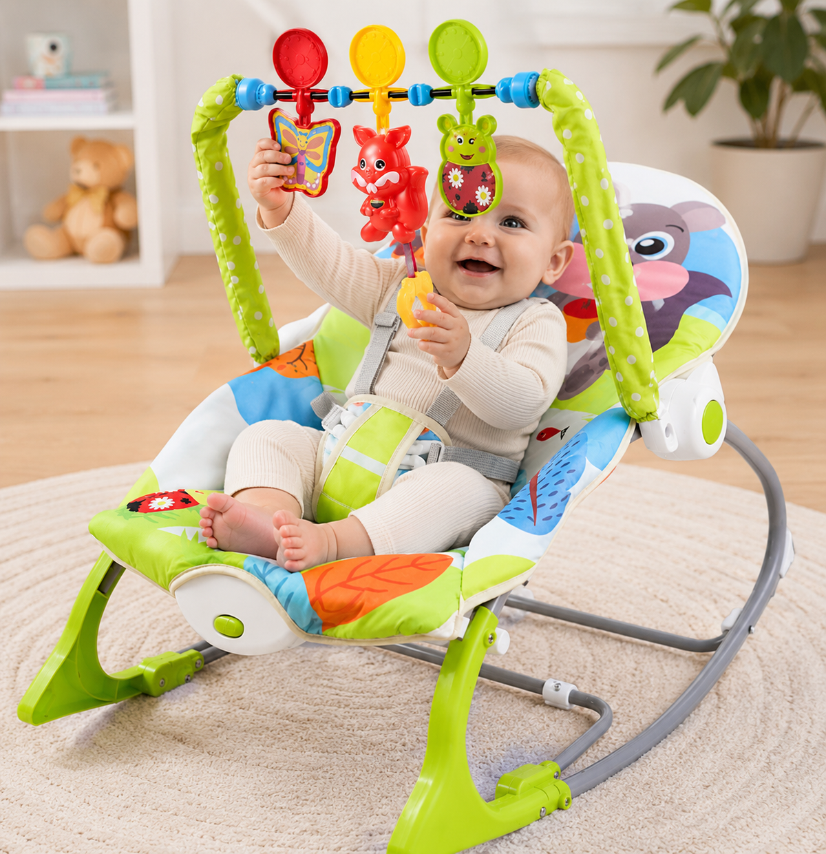 2-in-1 Baby Rocker & Bouncer with Toy Bar – Safe, Comfortable & Fun Infant Seat for Playtime and Relaxation