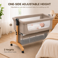 Premium Brown Baby Bassinet Bedside Sleeper with Mosquito Net, Adjustable Height & Wooden Frame
