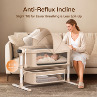 BabyGlide Electric Baby Bassinet with 5 Swing Speeds and Mosquito Net,Beige