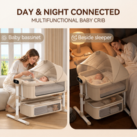 BabyGlide Electric Baby Bassinet with 5 Swing Speeds and Mosquito Net,Beige