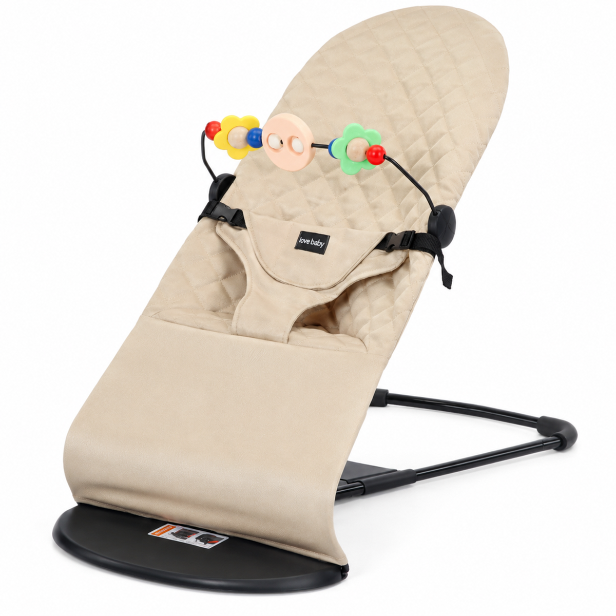 Foldable Baby Bouncer Rocker Chair – Organic Cotton Fabric, 3‑Position Adjustable Seat, Iron Frame, with Toy Bar & 3‑Point Safety Belt – Portable Infant Seat for Newborns 0–12 Months, Max 20KG Load