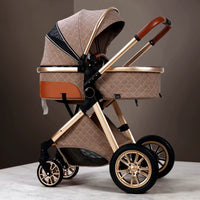 Luxury High View Baby Stroller & Bassinet Pram | One-Second Fold | Lightweight Aluminum Frame | 300D Linen Fabric | EVA Wheels | Australian Standard Tested | Brown