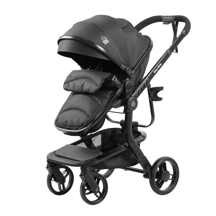 Luxury High Landscape Baby Stroller & Bassinet Travel System | One-Button Fold
