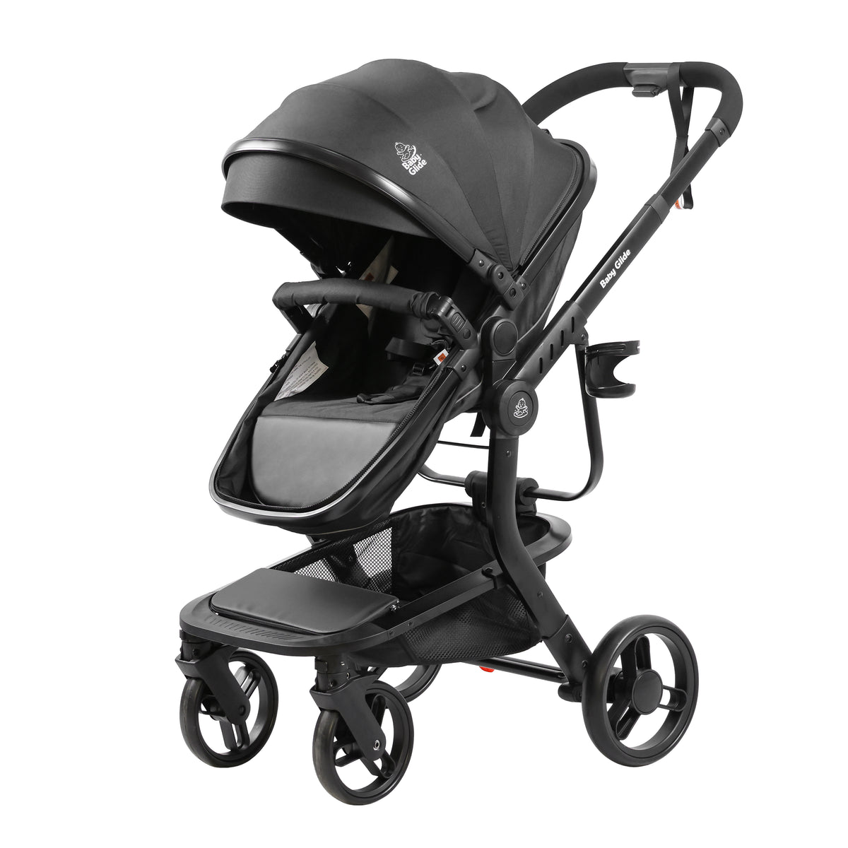 Luxury High Landscape Baby Stroller & Bassinet Travel System | One-Button Fold | High View | Australian Standard Certified | Baby Glide Black Stroller