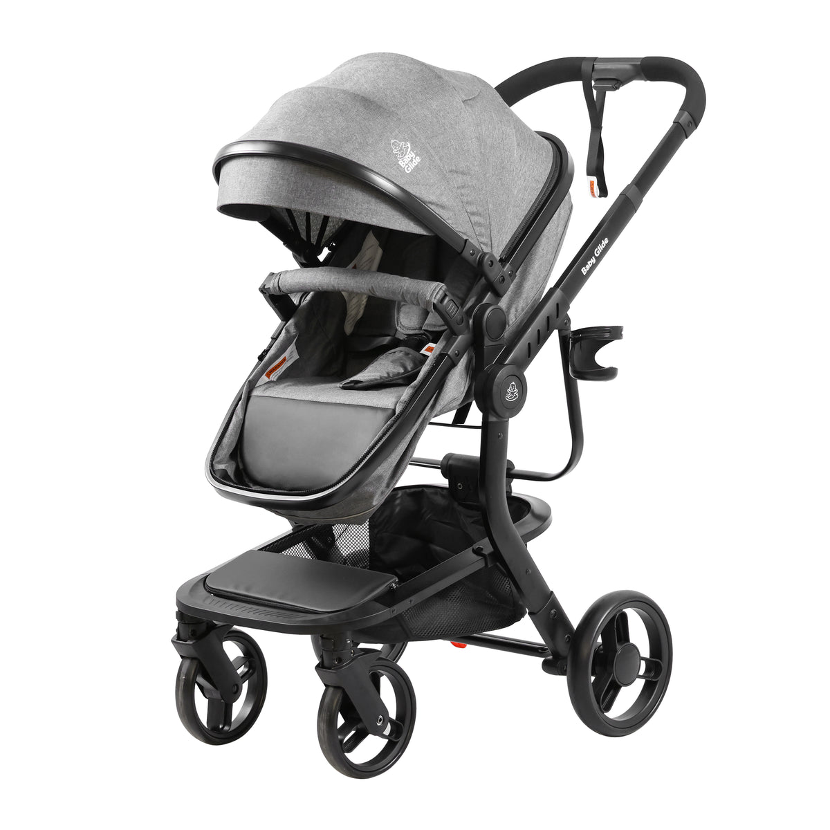 Baby Glide Luxury Reversible Baby Stroller – High Landscape Pram with Adjustable Push Handle, One-Hand Fold