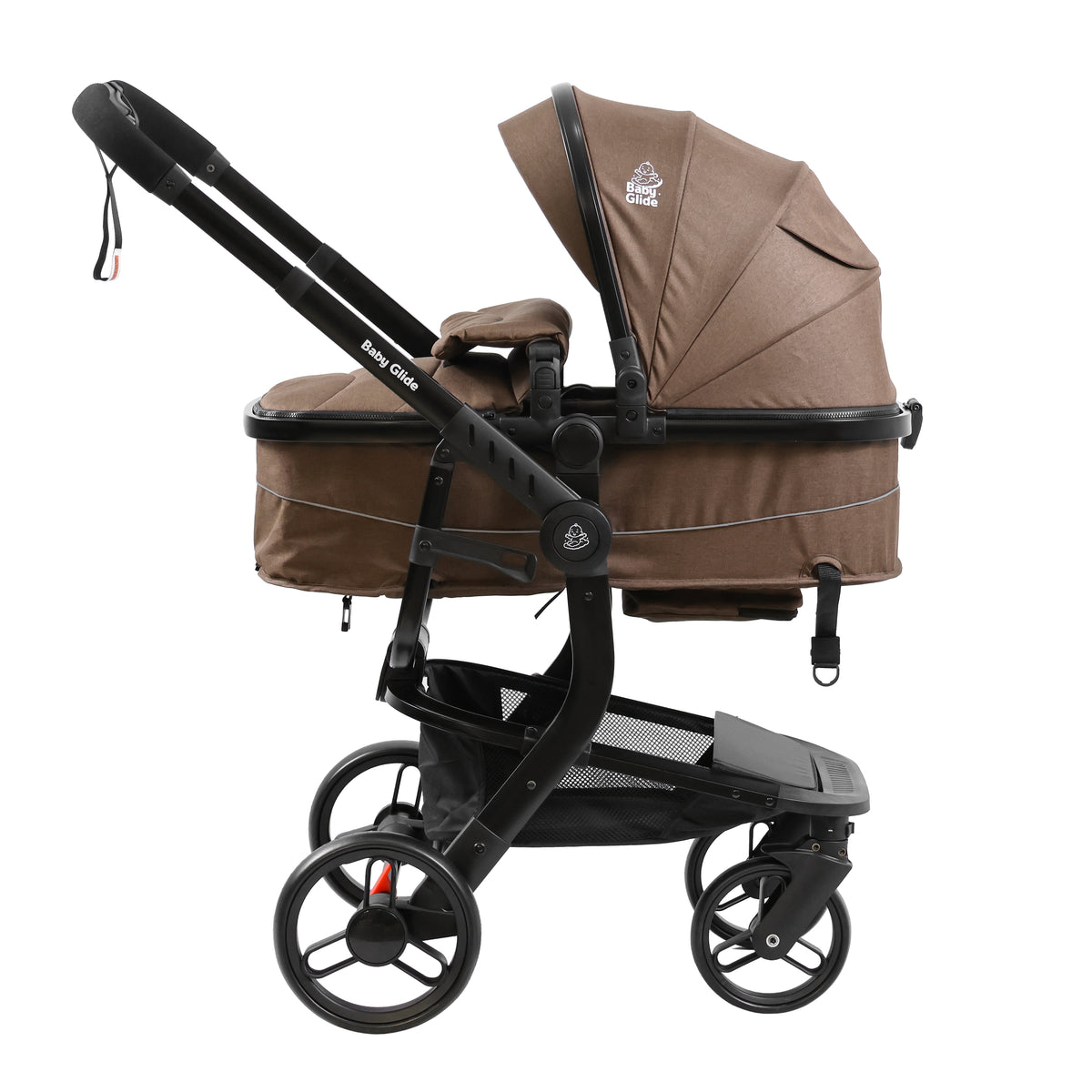Baby Glide Luxury High View Baby Stroller with Reversible Seat, One-Hand Fold, UPF50+ Canopy,Brown