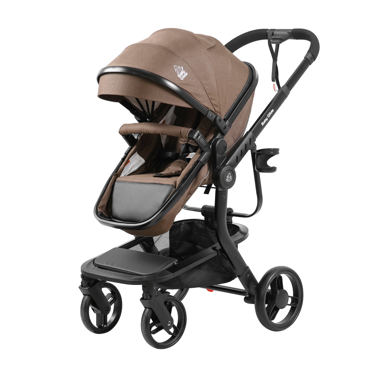 Baby Glide Luxury High View Baby Stroller with Reversible Seat, One-Hand Fold, UPF50+ Canopy, Cup Holder, Foot Cover, Safety Wrist Strap, Large Storage Basket & Australian Standard Certified