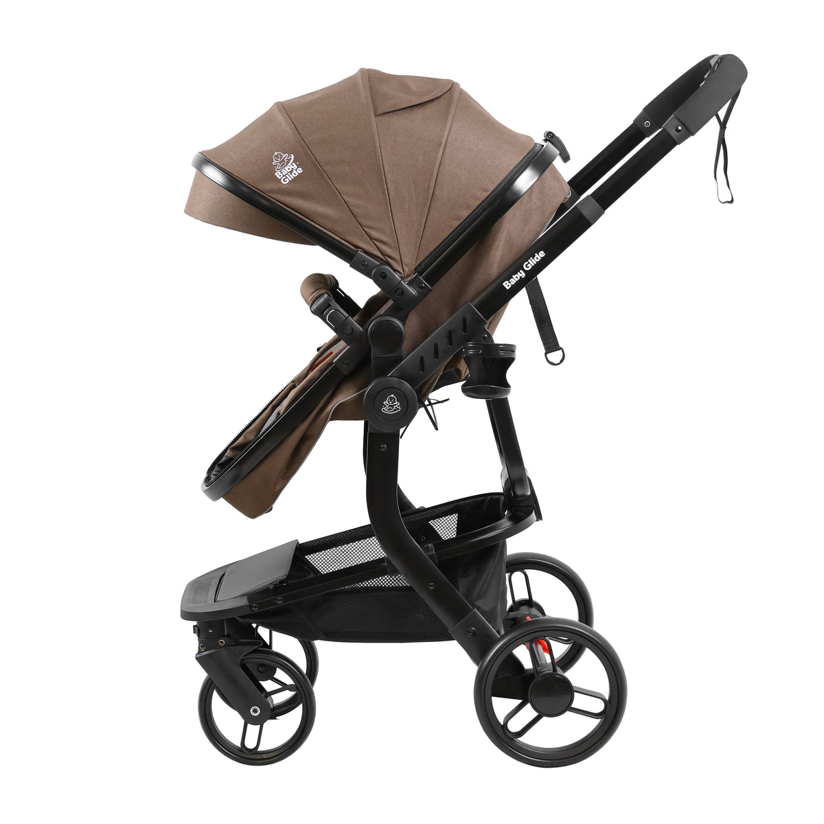 Baby Glide Luxury High View Baby Stroller with Reversible Seat, One-Hand Fold, UPF50+ Canopy,Brown