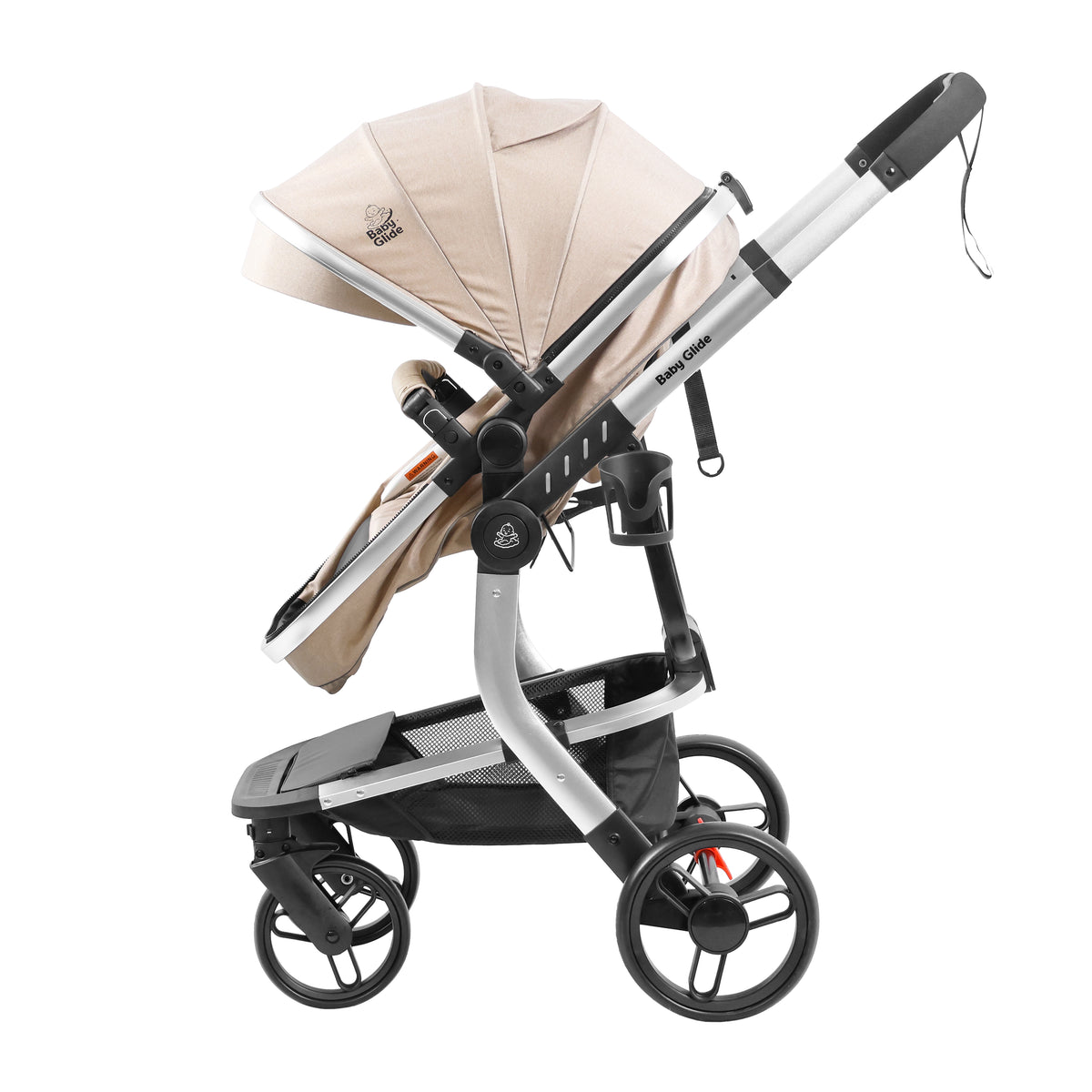 Luxury High Landscape Baby Stroller & Bassinet Travel System | One-Button Fold | High View | Australian Standard Certified | Baby Glide Beige Stroller