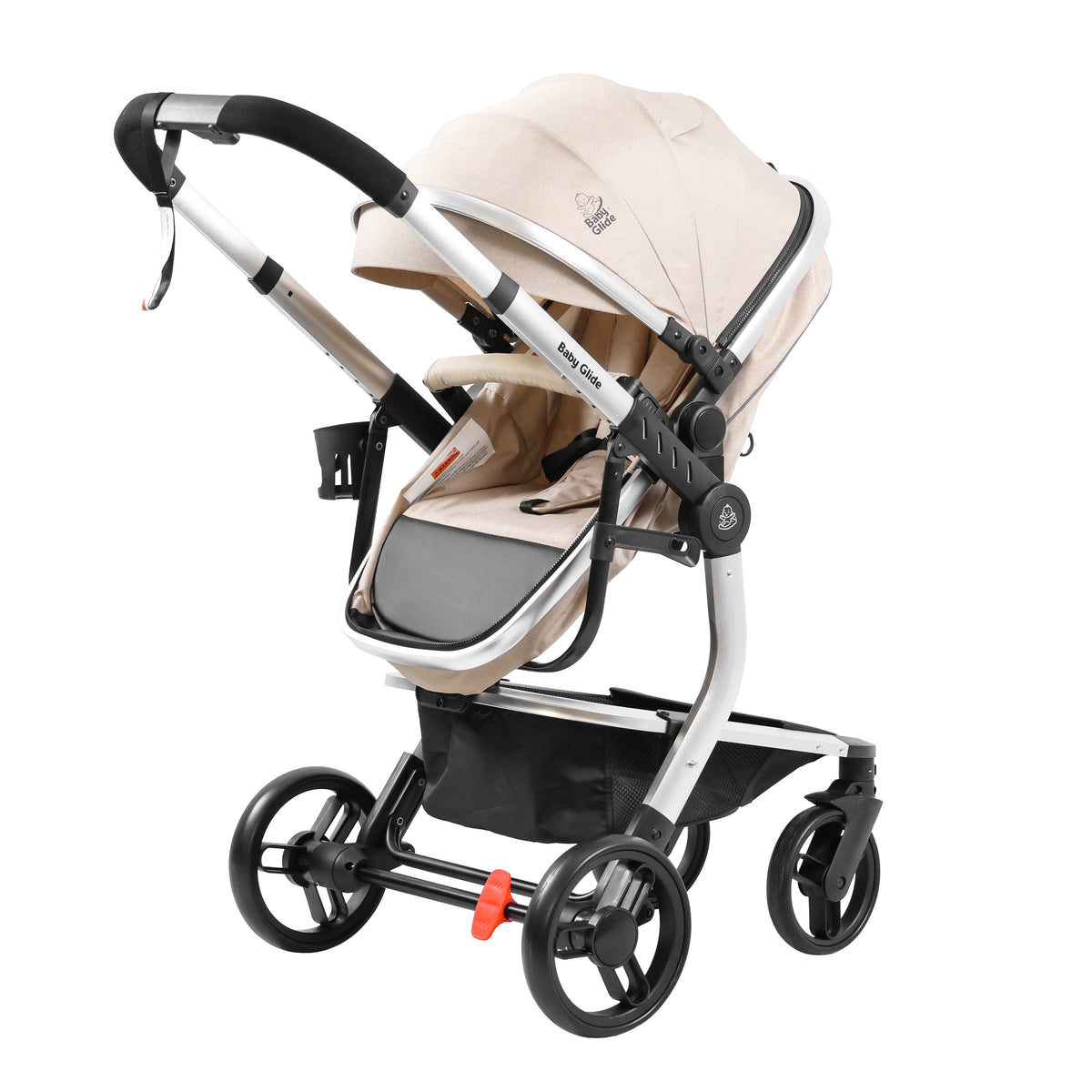Luxury High Landscape Baby Stroller & Bassinet Travel System | One-Button Fold | High View | Australian Standard Certified | Baby Glide Beige Stroller
