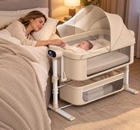 BabyGlide Electric Baby Bassinet with 5 Swing Speeds and Mosquito Net,Beige