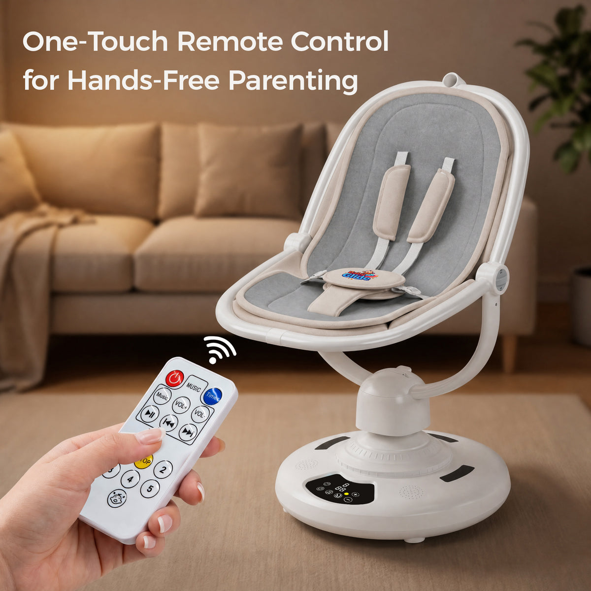 Baby Glide Electric Baby Swing – Smart Bluetooth Baby Rocker with Remote Control & 5 Swing Speeds,Blue