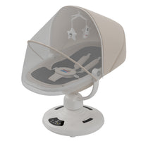Electric Baby Swing with Bluetooth & Remote Control – 5-Speed Infant Rocker, Adjustable Recline, Mosquito Net, Music Player & Hanging Toys, Soft Breathable Fabric, Aluminium Frame, Beige Colour