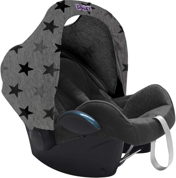 Dooky Hoody Cover for Baby Car Seat/Pram/Stroller/Pushchair, Universal Fit, Protects from Sun, Wind and Light Rain, UPF 50+ UV Protection, Easy to Install and Wash, Grey Stars