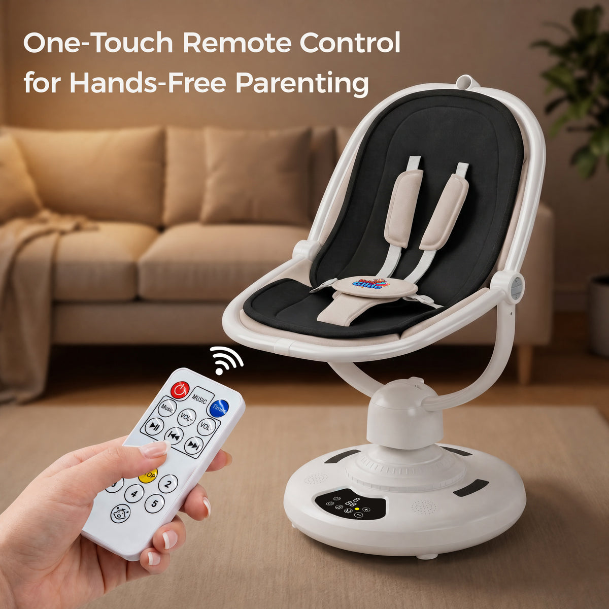 Baby Glide Electric Baby Swing – Smart Bluetooth Baby Rocker with Remote Control & 5 Swing Speeds,Black