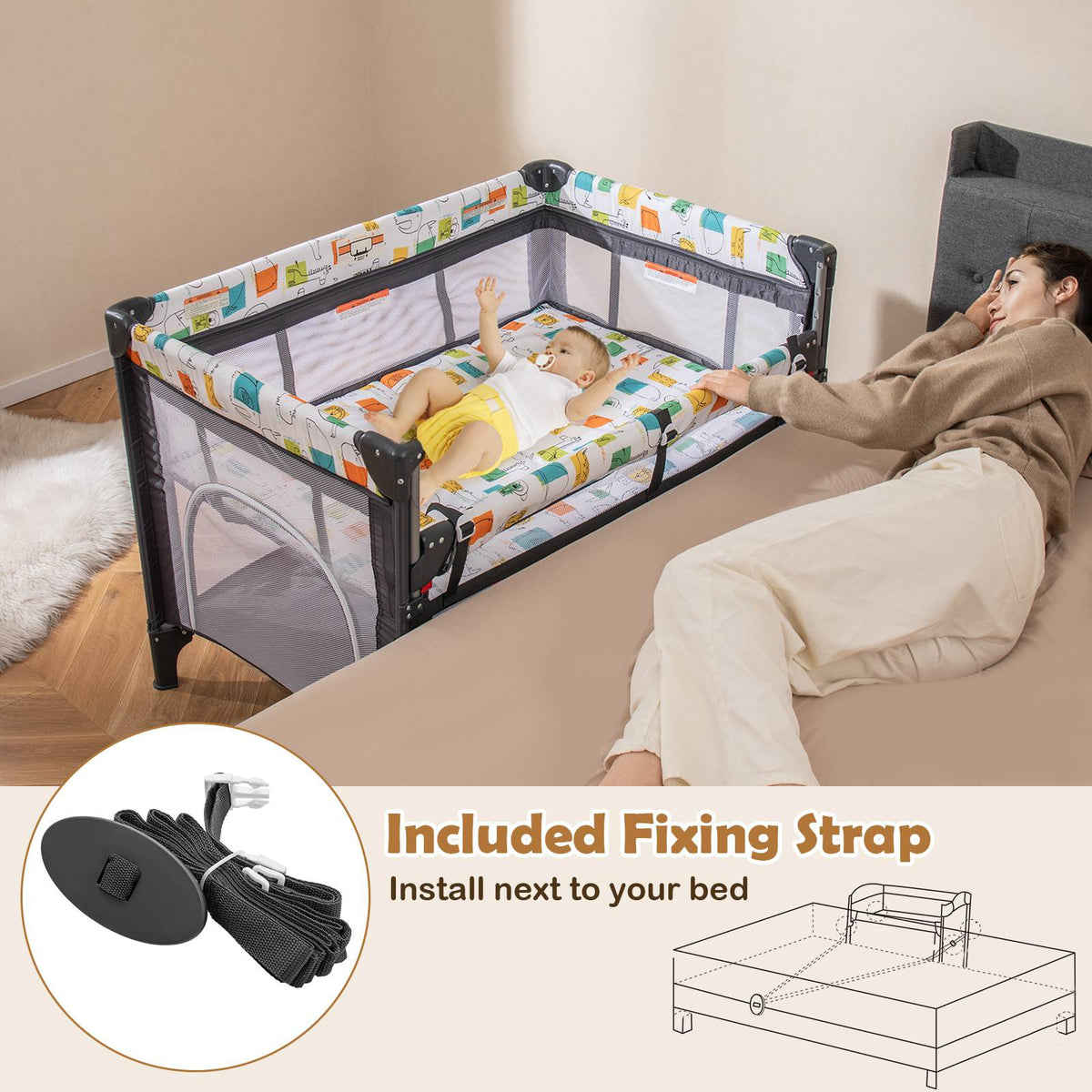 Baby Joy 5-IN-1 Baby Travel Cot Portable Bedside Baby Crib Co Sleeper Portacot Foldable