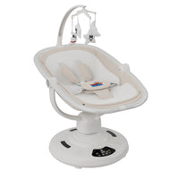 Electric Baby Swing with Bluetooth & Remote Control – 5-Speed Infant Rocker, Adjustable Recline, Mosquito Net, Music Player & Hanging Toys, Soft Breathable Fabric, Aluminium Frame, Beige Colour