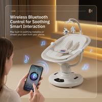 Electric Baby Swing with Bluetooth & Remote Control – 5-Speed Infant Rocker, Adjustable Recline, Mosquito Net, Music Player & Hanging Toys, Soft Breathable Fabric, Aluminium Frame, Beige Colour