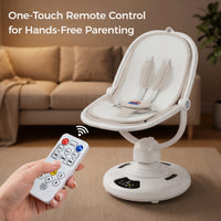 Electric Baby Swing with Bluetooth & Remote Control – 5-Speed Infant Rocker, Adjustable Recline, Mosquito Net, Music Player & Hanging Toys, Soft Breathable Fabric, Aluminium Frame, Beige Colour